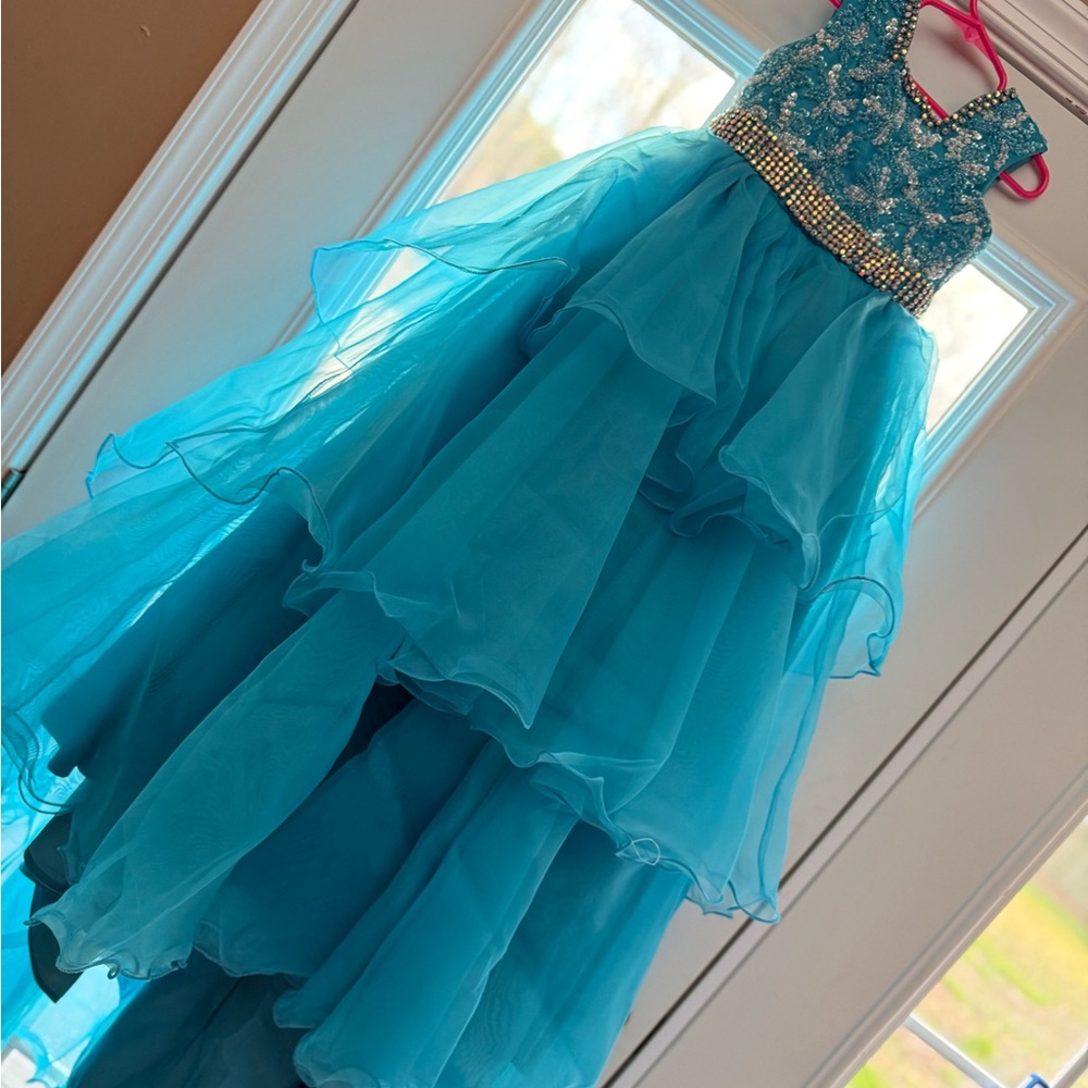 Sparkling Teal Girls Formal Dress with Beaded Waist